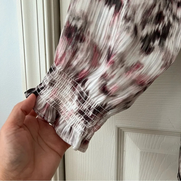 SIMPLYVERA Vera Wang Smocked Watercolor Chiffon Long Sleeves Tie Front Blouse XL - Picture 15 of 15